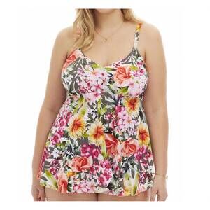 NEW ALWAYS FOR ME plus size underwire tankini top in floral